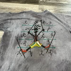 Vintage 90s Sherry Kokopelli Skiing Gray Mens XL‎ Tie Dye Retro Graphic T-Shirt